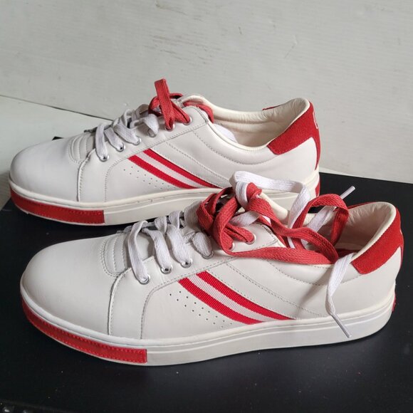 NEW Brett Johnson Soft LEATHER Low Top Sneaker Shoes Men's Sz 10 Cream :Red Rare - Picture 6 of 12